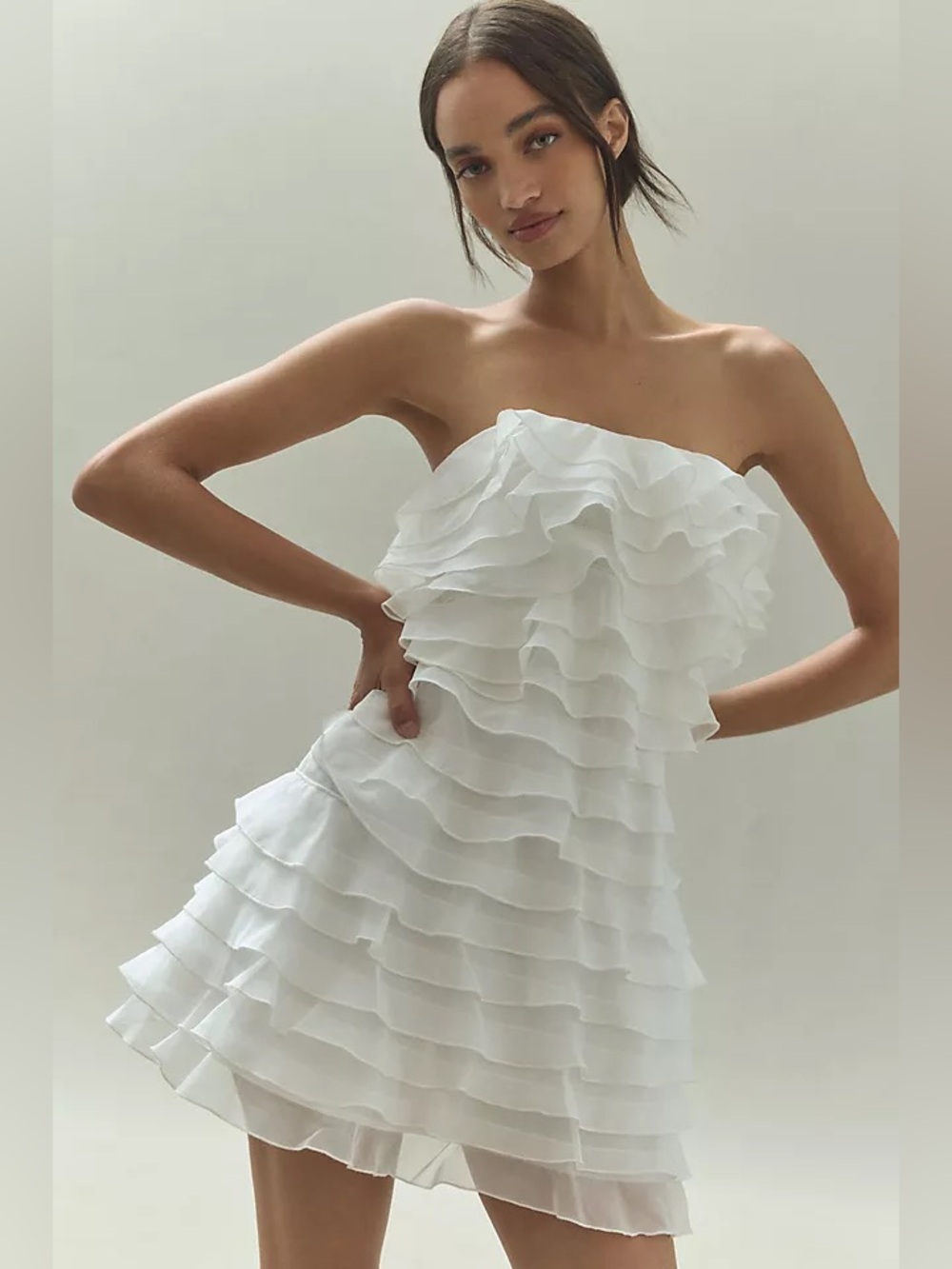 BHLDN Strapless A-Line Ruffled Mini Dress White Size 12